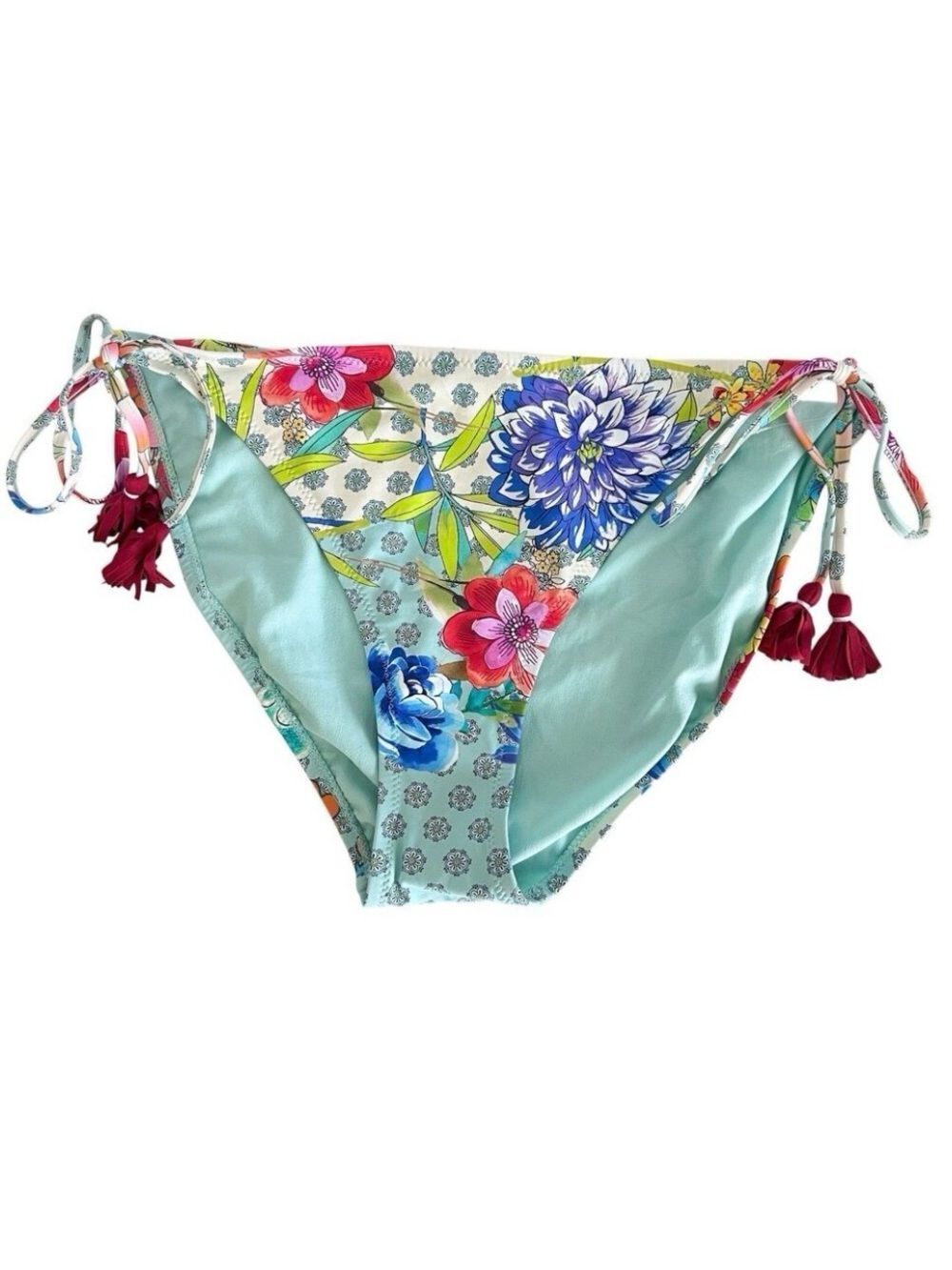 Johnny Was Raina Floral Tassel Side Tie Bikini Bottom XL Boho Swimwear NEW